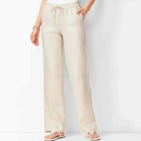Talbot 100% Linen Wide-Leg Pant 8P Natural - Picture 1 of 14